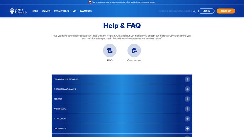 ahti-games-casino support screenshot