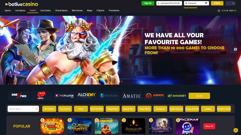 betlivecasino lobby screenshot