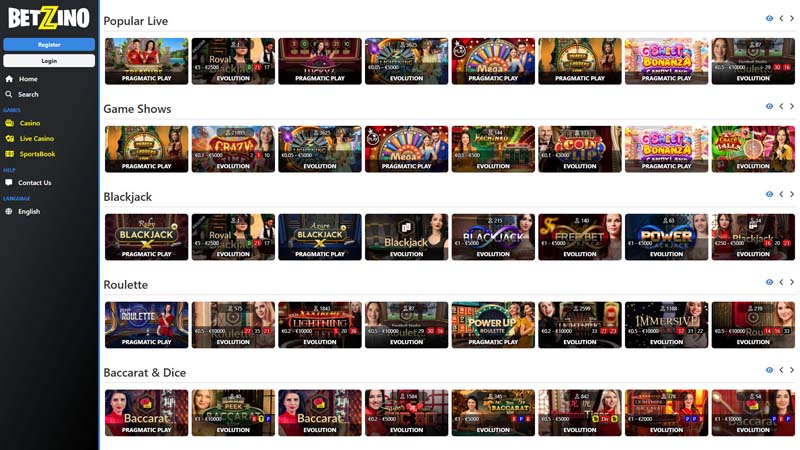 betzino live screenshot