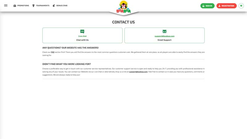 boaboa-casino support screenshot