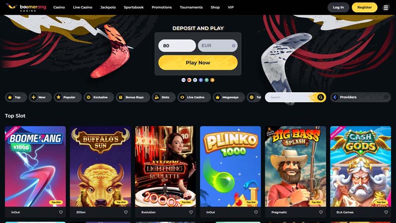 boomerang-casino lobby screenshot