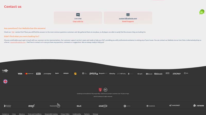 Thumbnail cadoola-casino support