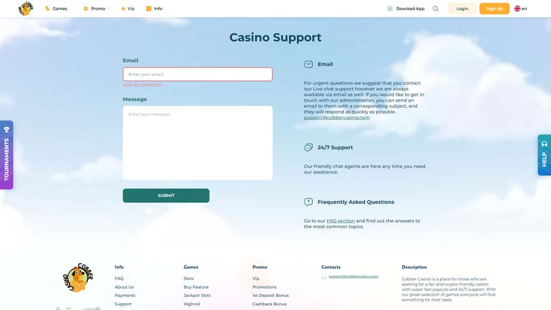 cobber-casino support screenshot
