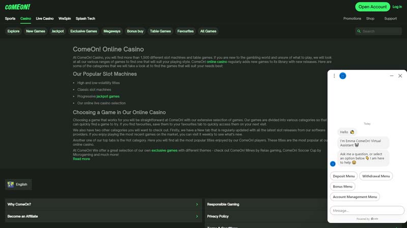 Thumbnail comeon-casino support