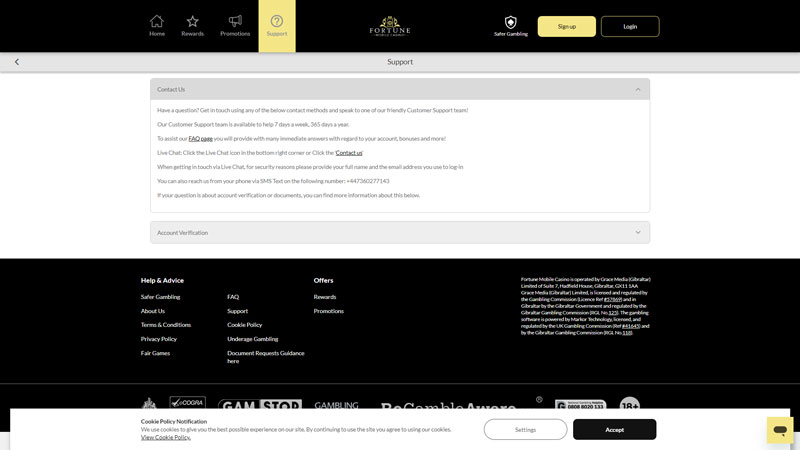 Thumbnail fortune-mobile-casino support