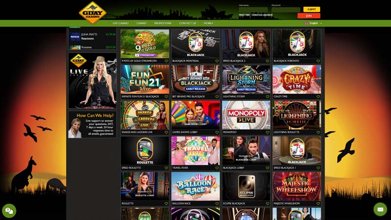 gday-casino live screenshot