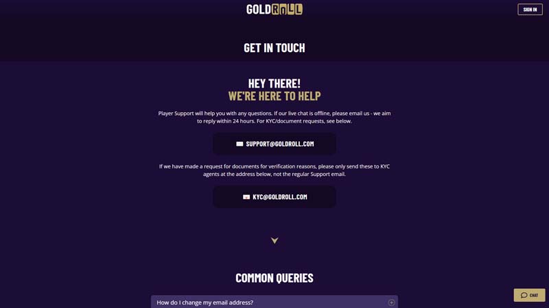 goldroll support screenshot