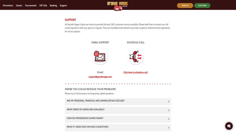 grande-vegas-casino support screenshot