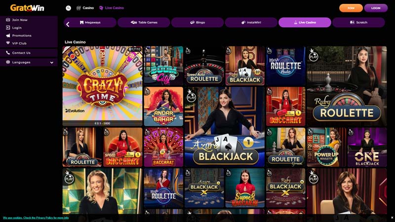 gratowin-casino live screenshot