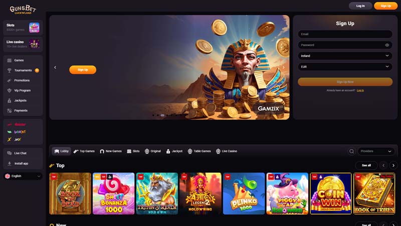 gunsbet-casino lobby screenshot