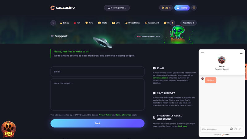 kas-casino support screenshot