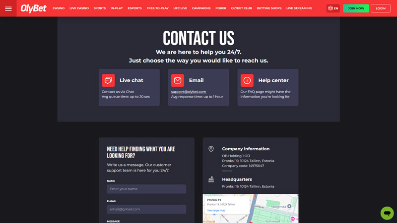 Thumbnail olybet support