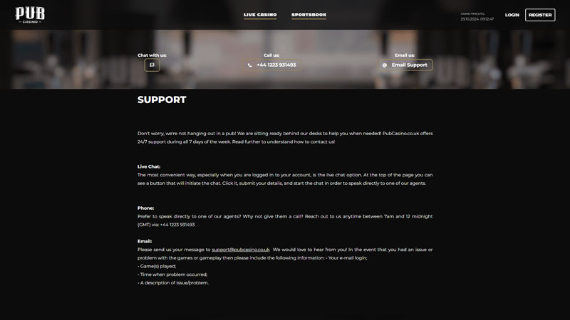 pub-casino support screenshot