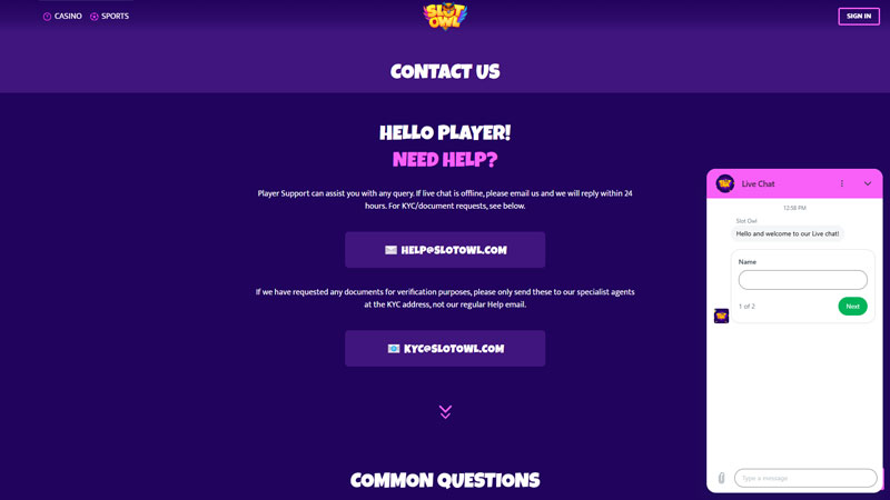 Thumbnail slot-owl support