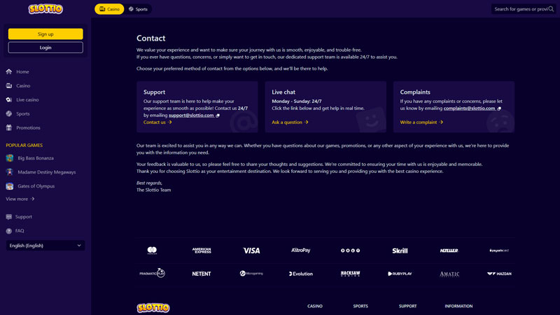 Thumbnail slottio support