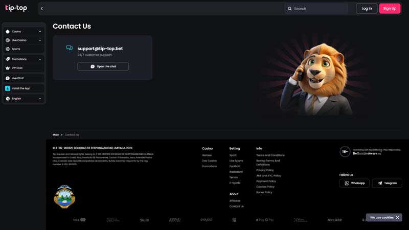 tip-top support screenshot