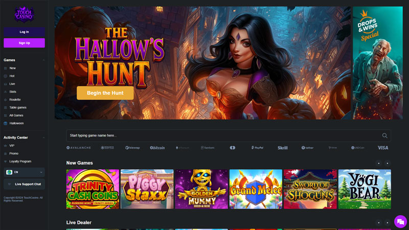 touchcasino lobby screenshot