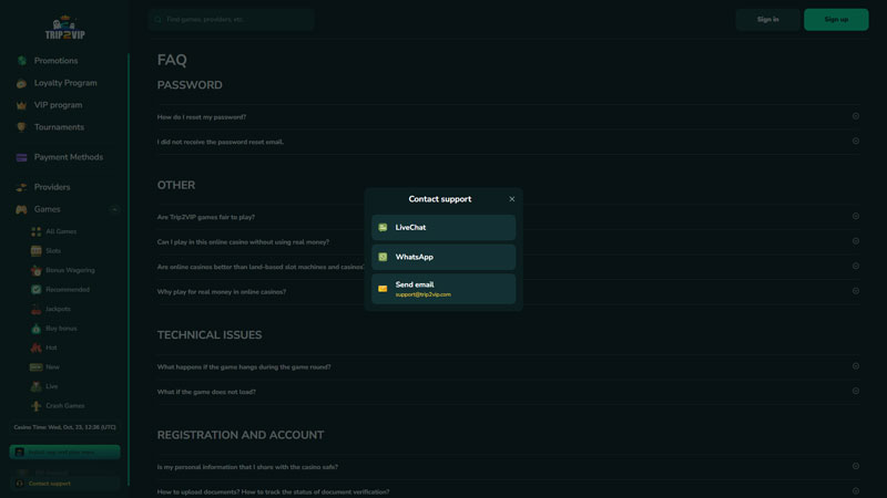 trip2vip support screenshot