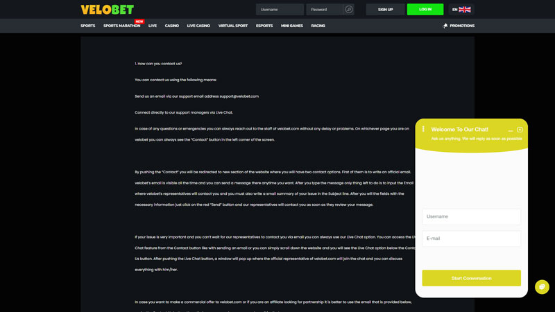 Thumbnail velobet support