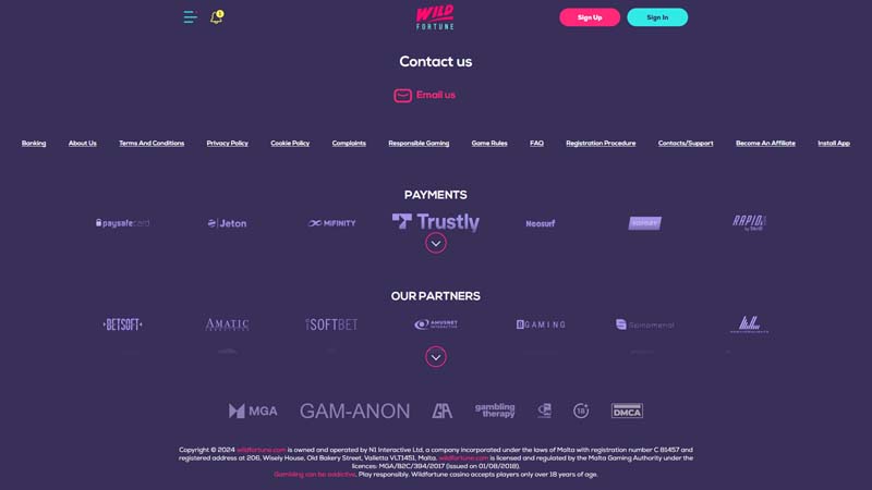 wild-fortune support screenshot